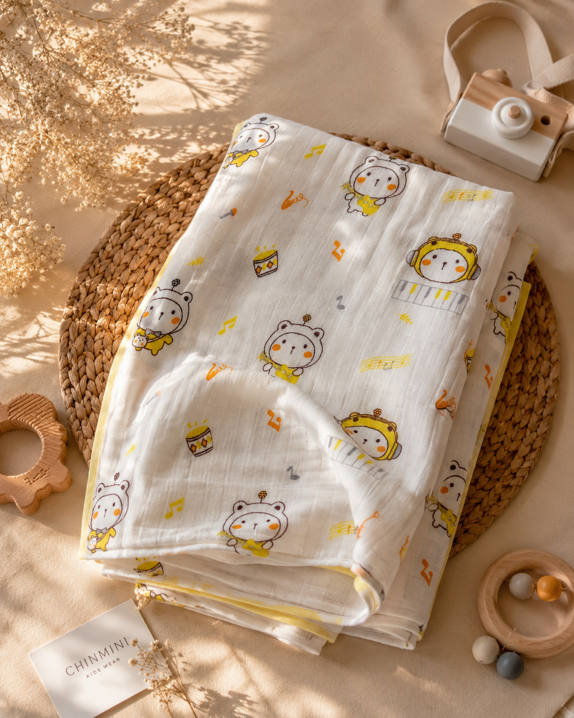 Chinmini Premium 6 Layer Crinkle Muslin Baby Blanket