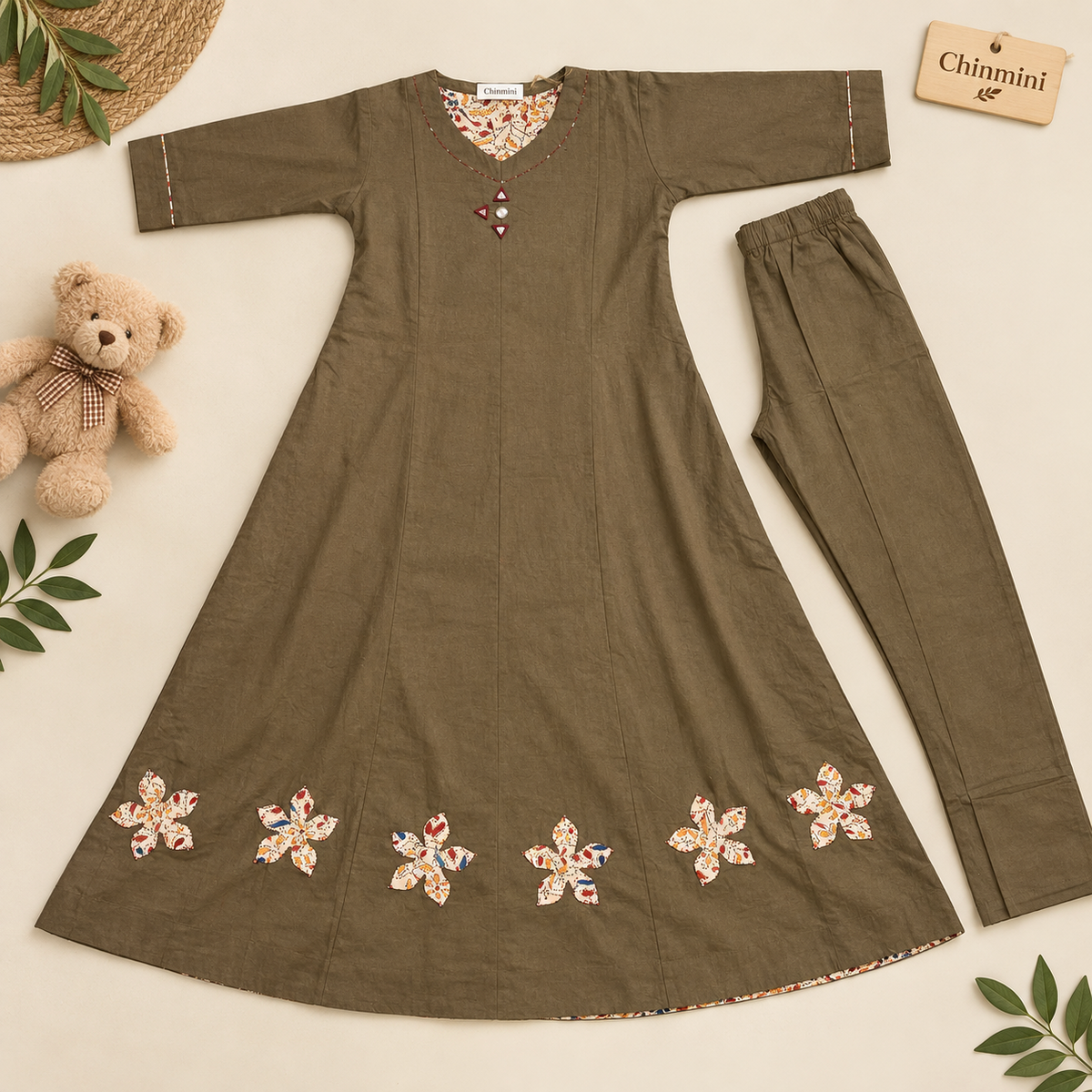 Brown Applique Dabhu Cotton Co-ord Set