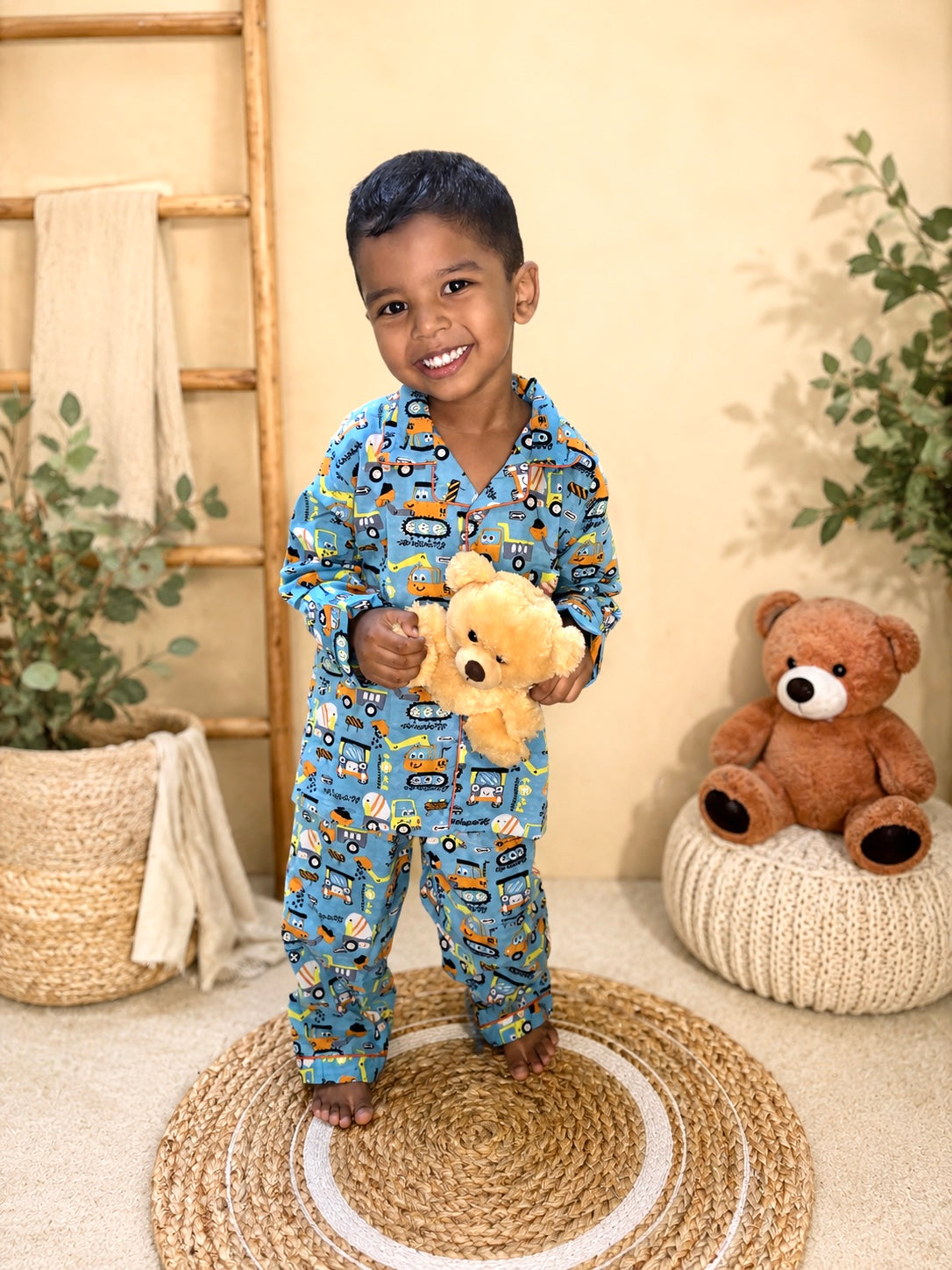 🚜 Construction Trucks Night Suit – 100% Pure Jaipur Cotton