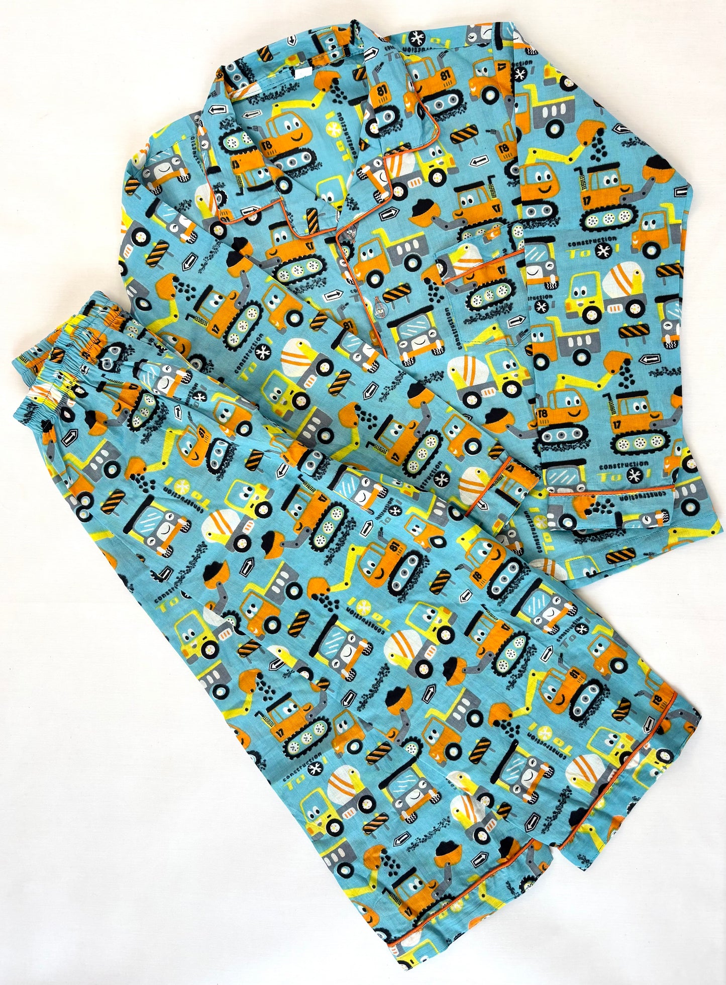 🚜 Construction Trucks Night Suit – 100% Pure Jaipur Cotton