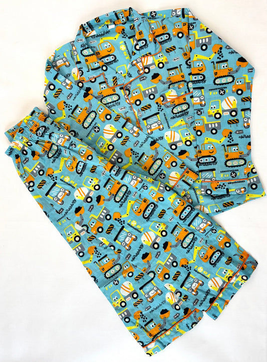🚜 Construction Trucks Night Suit – 100% Pure Jaipur Cotton