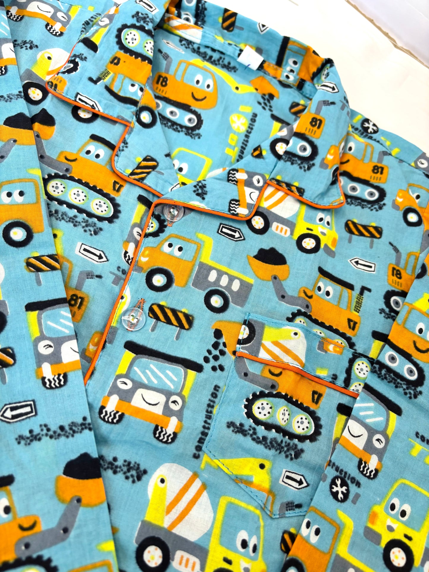🚜 Construction Trucks Night Suit – 100% Pure Jaipur Cotton