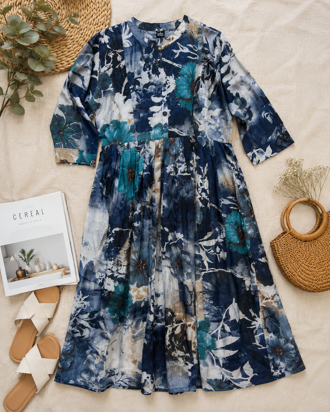 Meadow Blue Feeding Dress(Mandarin Collar Dress)