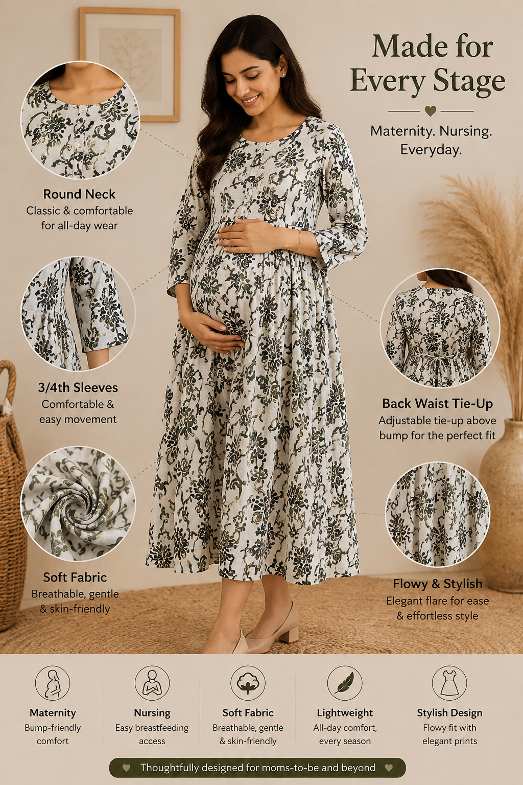 Flora Grace Feeding Dress(Round Neck)