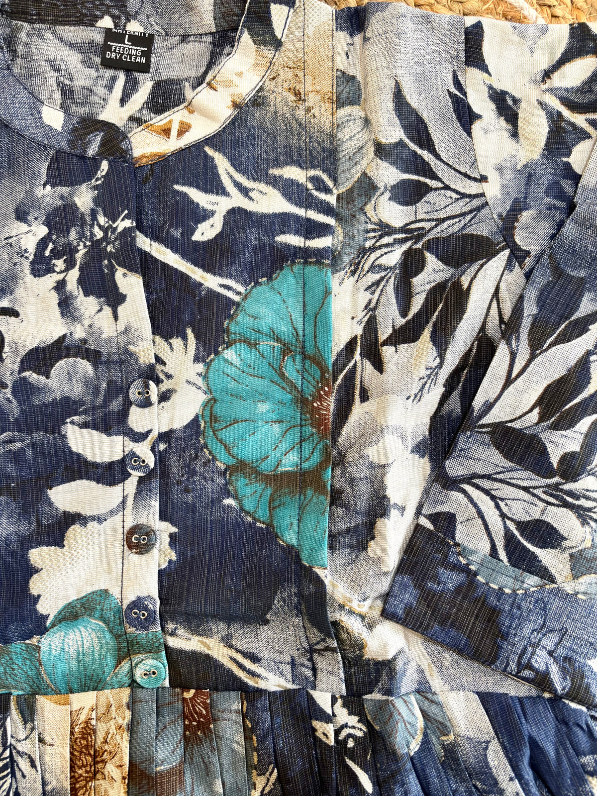 Meadow Blue Feeding Dress(Mandarin Collar Dress)