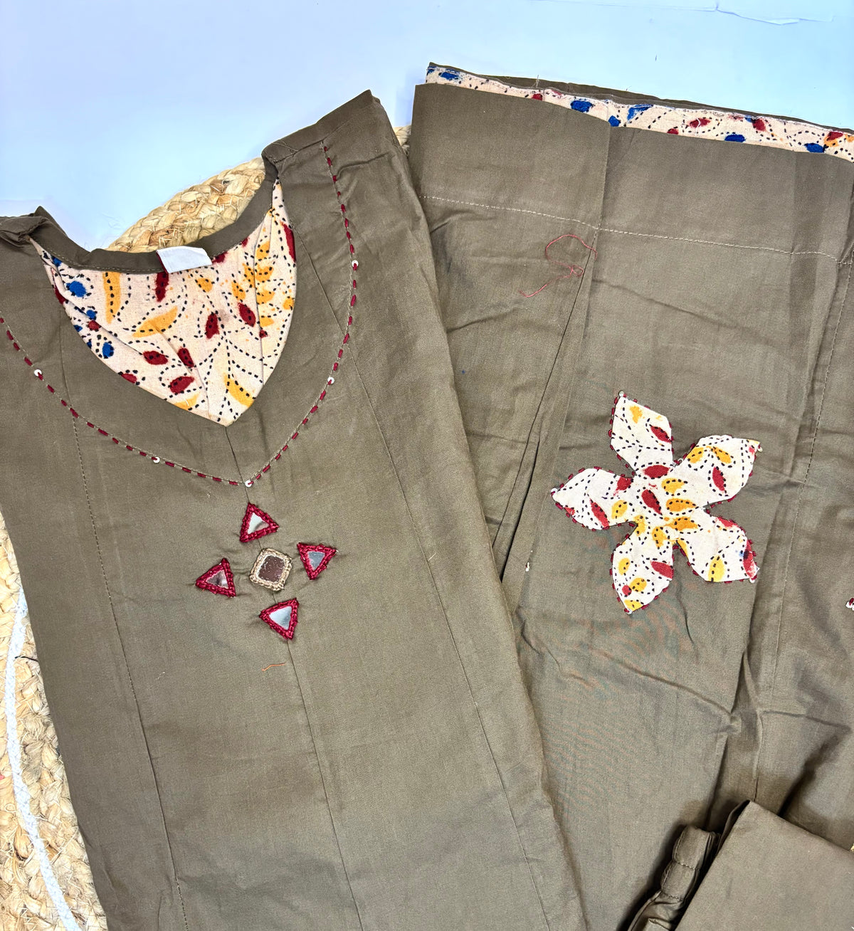 Brown Applique Dabhu Cotton Co-ord Set