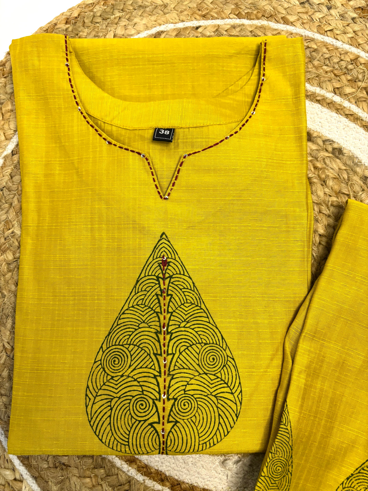 Mustard Yellow Peepal Leaf Block Print Silk Co-ord Set